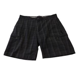 Greg Norman Black Blue Checkered Shorts Men's 36 Cotton Polyester Spandex Used